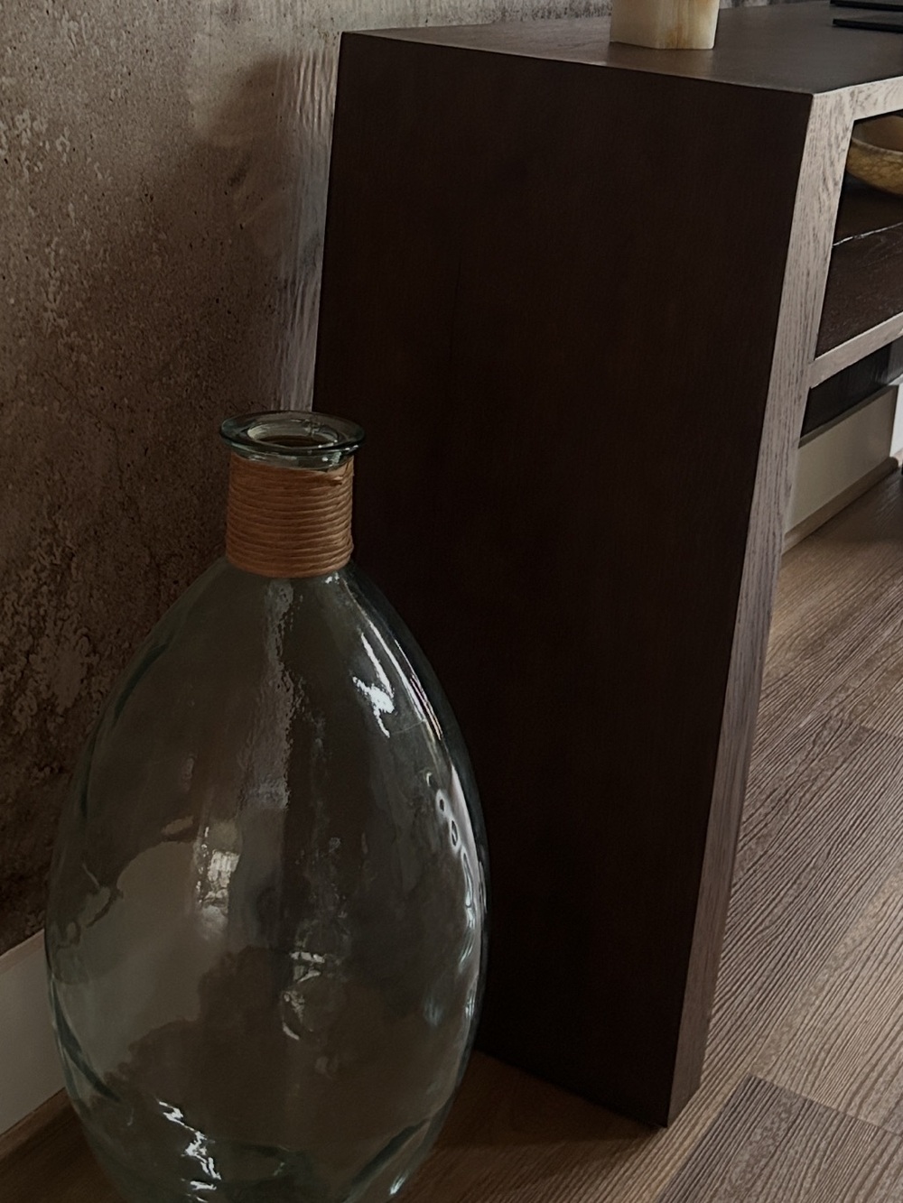 Clear Glass Decorative Bottle Vase with Natural Twine Neck